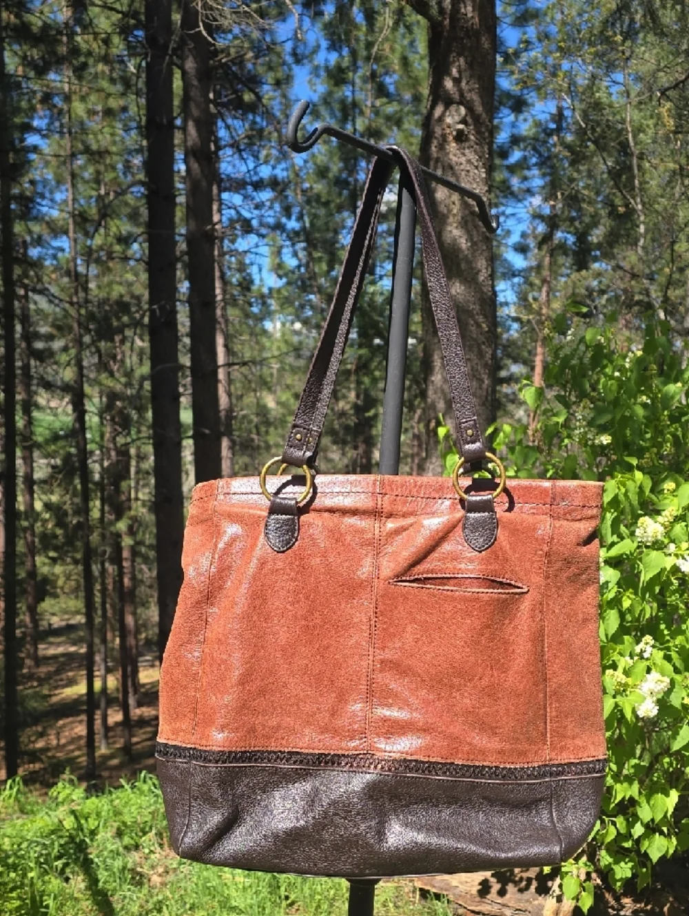The Sak Two-Tone Brown Leather Tote with Dark Trim - Picture 2 of 11